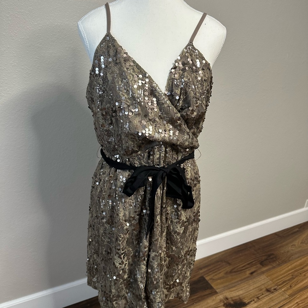 Express muted Gold Sequin Wrap Mini Dress